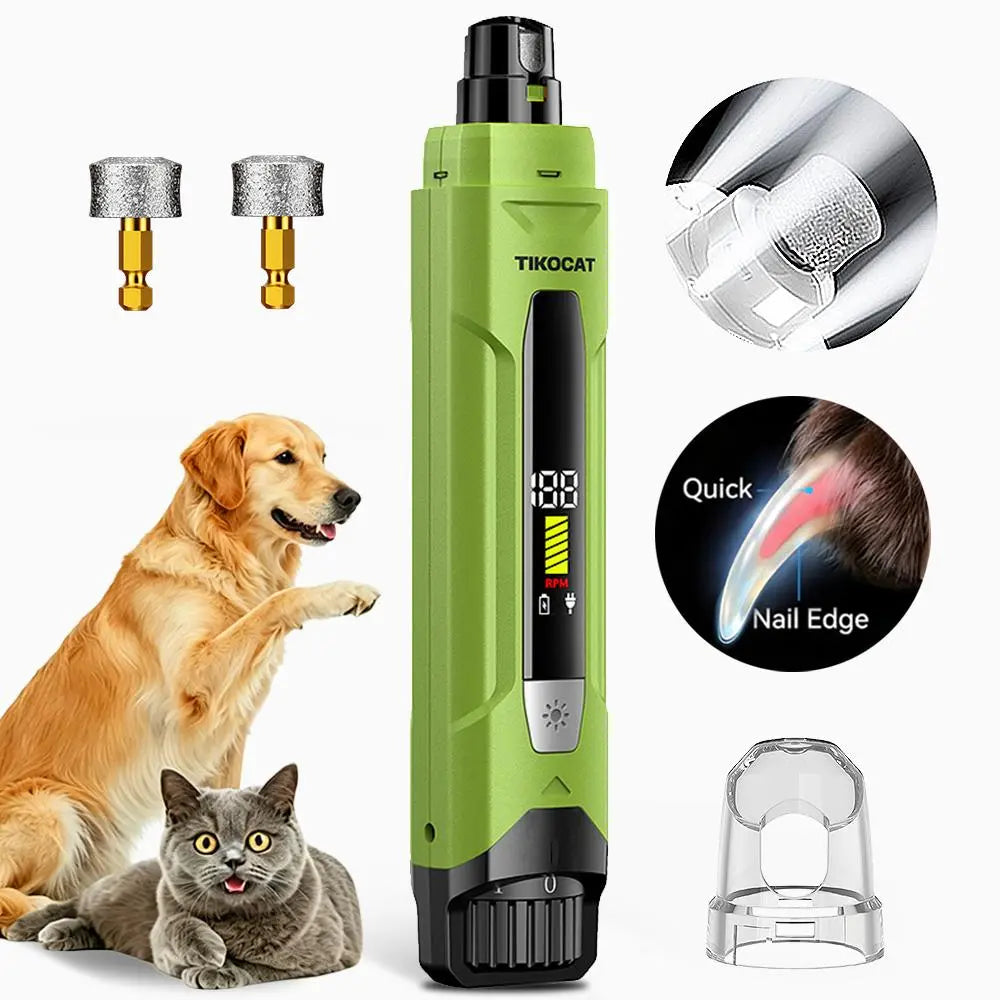 TIKOCAT Ultra Quiet Pet Nail Grinder - Rechargeable Grooming Tool with LED Lights for Safe and Stress-Free Trimming for All Breeds & Sizes