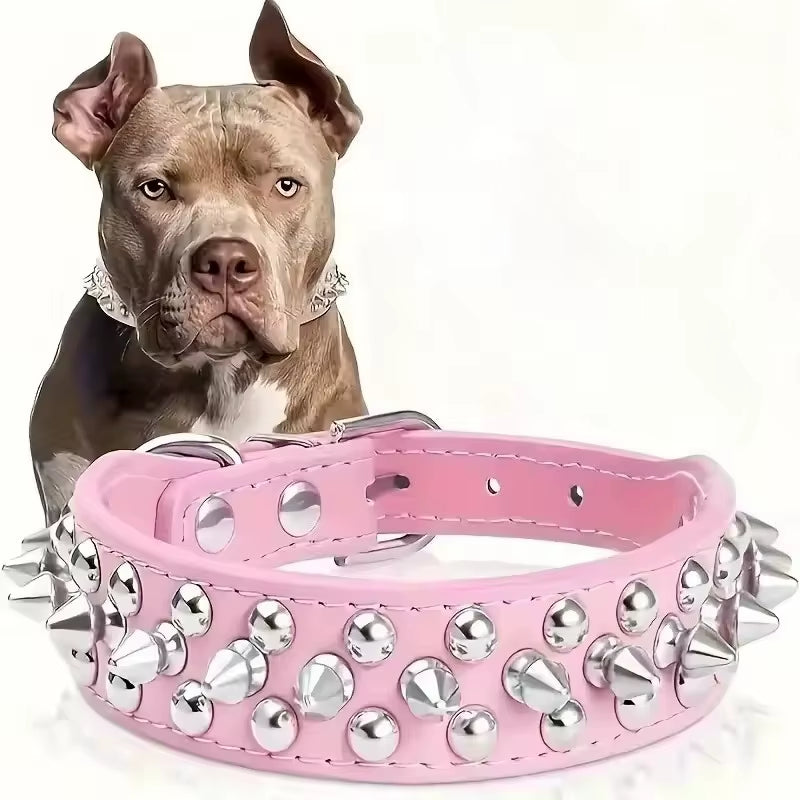 Stylish Adjustable PU Leather Dog Collar with Punk Rivets - Perfect for Small Dogs and Cats