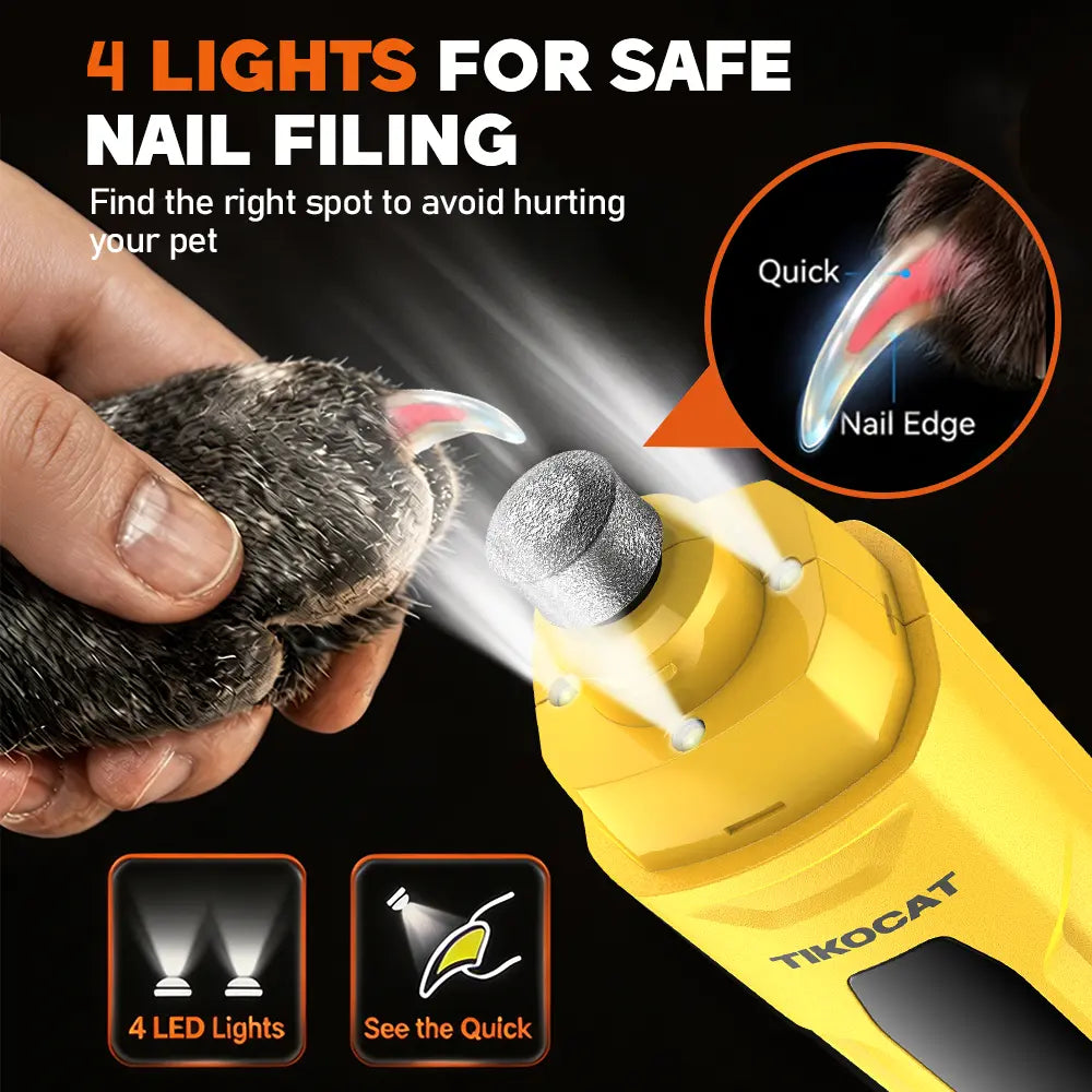 TIKOCAT Ultra Quiet Pet Nail Grinder - Rechargeable Grooming Tool with LED Lights for Safe and Stress-Free Trimming for All Breeds & Sizes