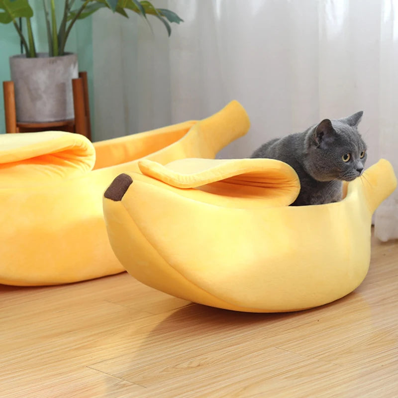 Cozy Banana Cat Bed House - Adorable Plush Mat for Small Pets, Perfect for Kittens and Squirrels!