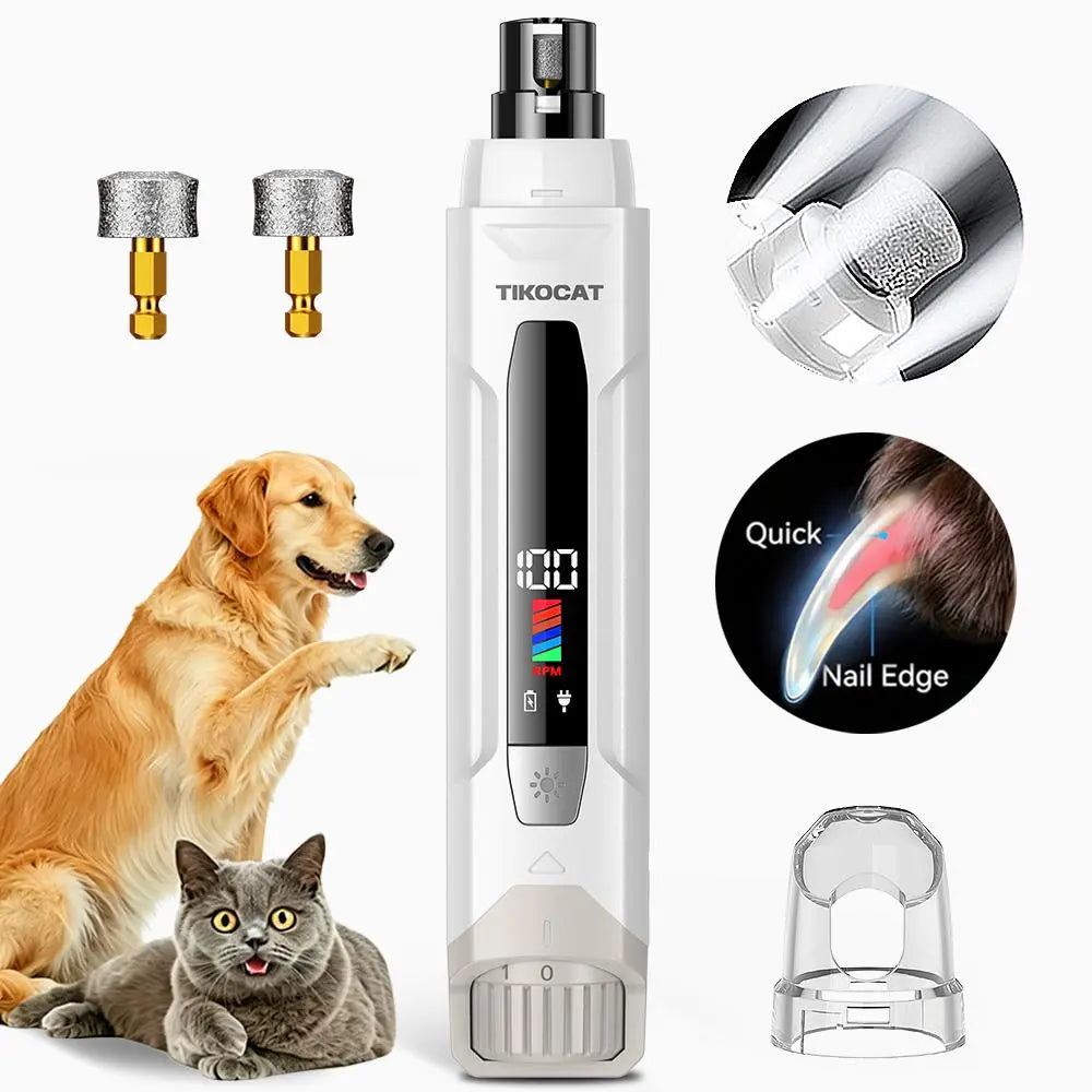TIKOCAT Ultra Quiet Pet Nail Grinder - Rechargeable Grooming Tool with LED Lights for Safe and Stress-Free Trimming for All Breeds & Sizes