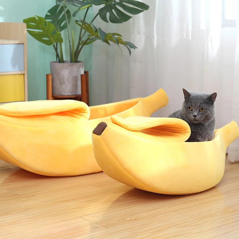 Cozy Banana Cat Bed House - Adorable Plush Mat for Small Pets, Perfect for Kittens and Squirrels!