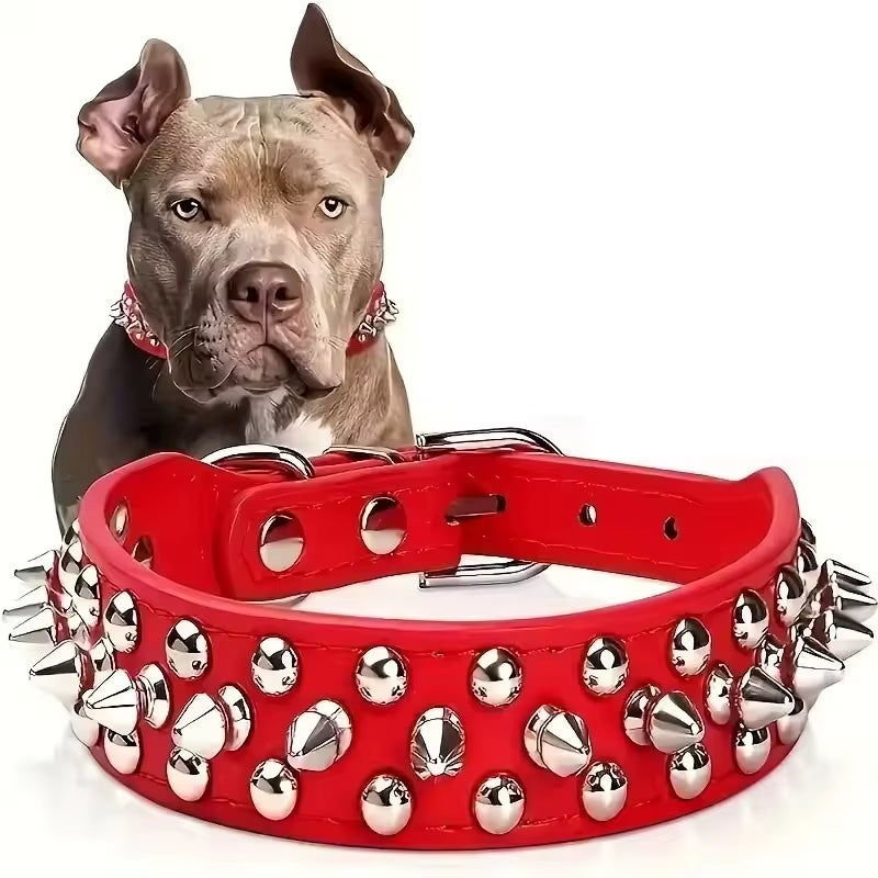 Stylish Adjustable PU Leather Dog Collar with Punk Rivets - Perfect for Small Dogs and Cats