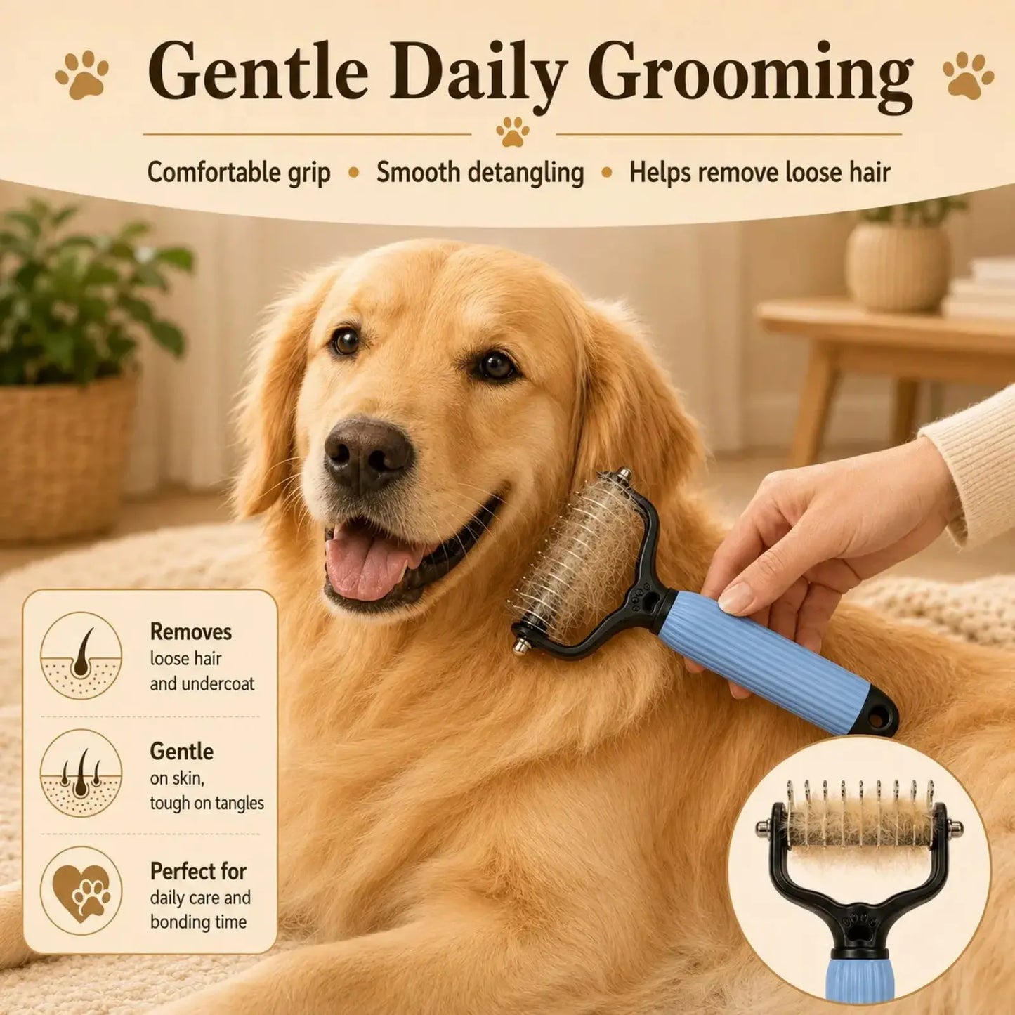 Ultimate Pet Detangling Comb for Dogs and Cats - Stainless Steel Grooming Tool for Effortless Shedding, Tangles, and Daily Coat Care