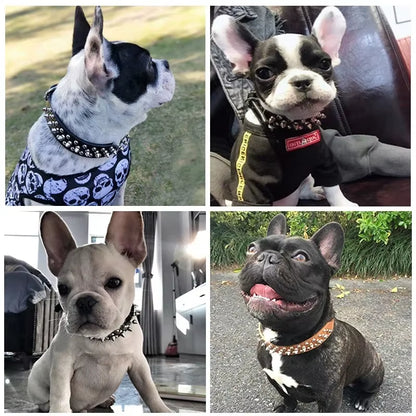 Stylish Adjustable PU Leather Dog Collar with Punk Rivets - Perfect for Small Dogs and Cats