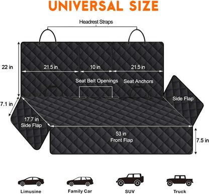 Dog Car Seat Cover - Waterproof Back Seat Protector for Pets, Non-Slip Design Fits Most Cars, Trucks, and SUVs - Black