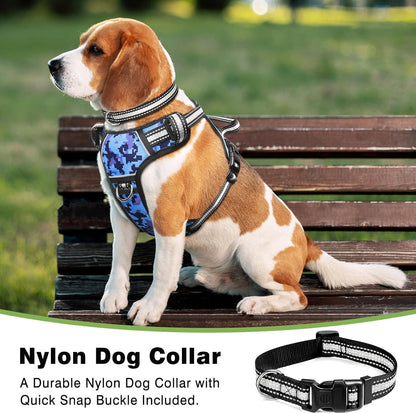 Dog Harness No Pull, Pet Harnesses with Dog Collar, Adjustable Reflective Oxford Outdoor Vest, Front/Back Leash Clips for Small, Medium, Large, Extra Large Dogs, Easy Control Handle for Walking