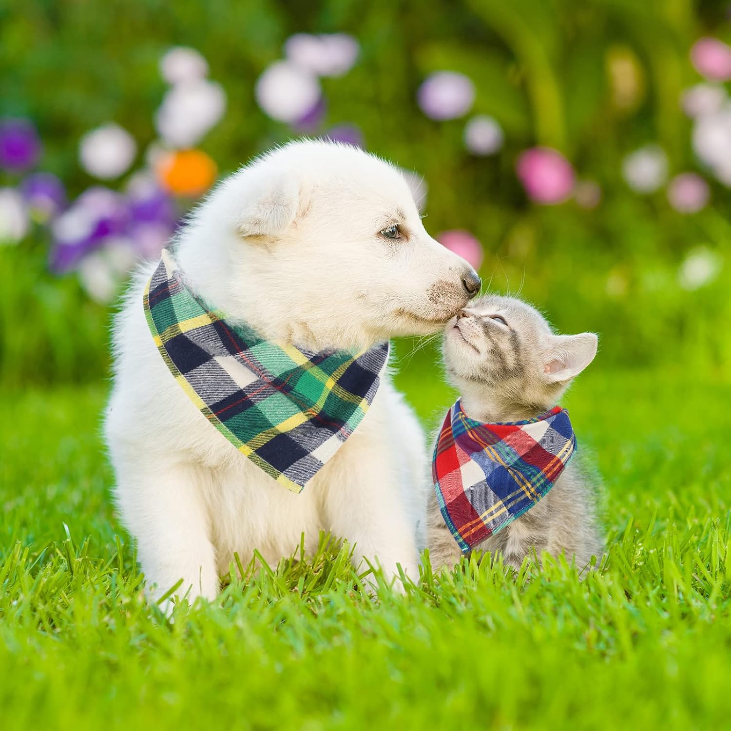 Festive 12-Piece Dog Bandana Set - Stylish Plaid Pet Scarves for Christmas and Thanksgiving - Adjustable & Washable for Medium Dogs and Cats