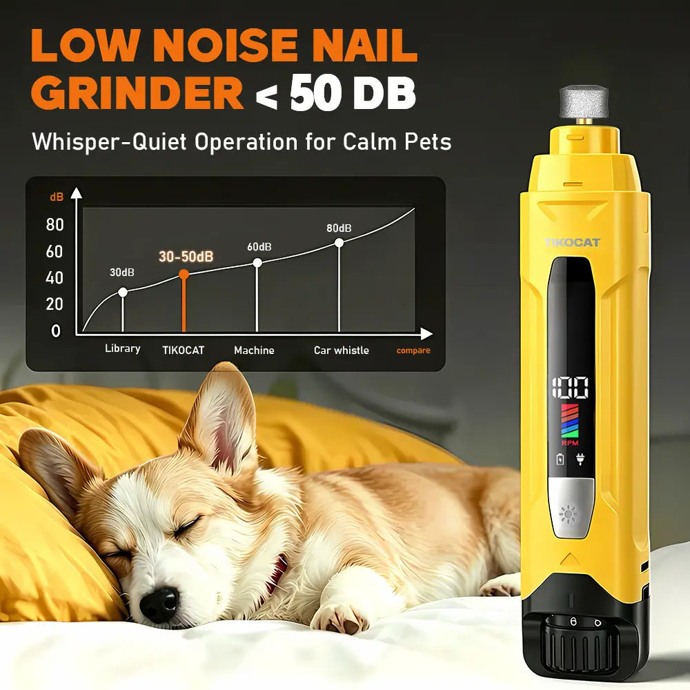 TIKOCAT Ultra Quiet Pet Nail Grinder - Rechargeable Grooming Tool with LED Lights for Safe and Stress-Free Trimming for All Breeds & Sizes