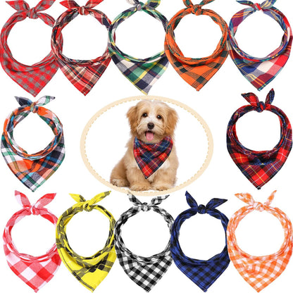 Festive 12-Piece Dog Bandana Set - Stylish Plaid Pet Scarves for Christmas and Thanksgiving - Adjustable & Washable for Medium Dogs and Cats
