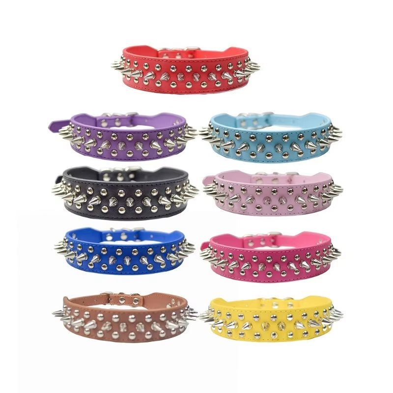 Stylish Adjustable PU Leather Dog Collar with Punk Rivets - Perfect for Small Dogs and Cats