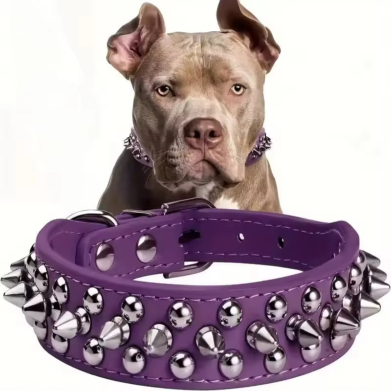 Stylish Adjustable PU Leather Dog Collar with Punk Rivets - Perfect for Small Dogs and Cats