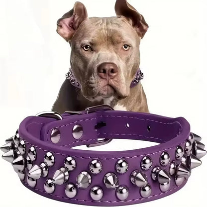 Stylish Adjustable PU Leather Dog Collar with Punk Rivets - Perfect for Small Dogs and Cats