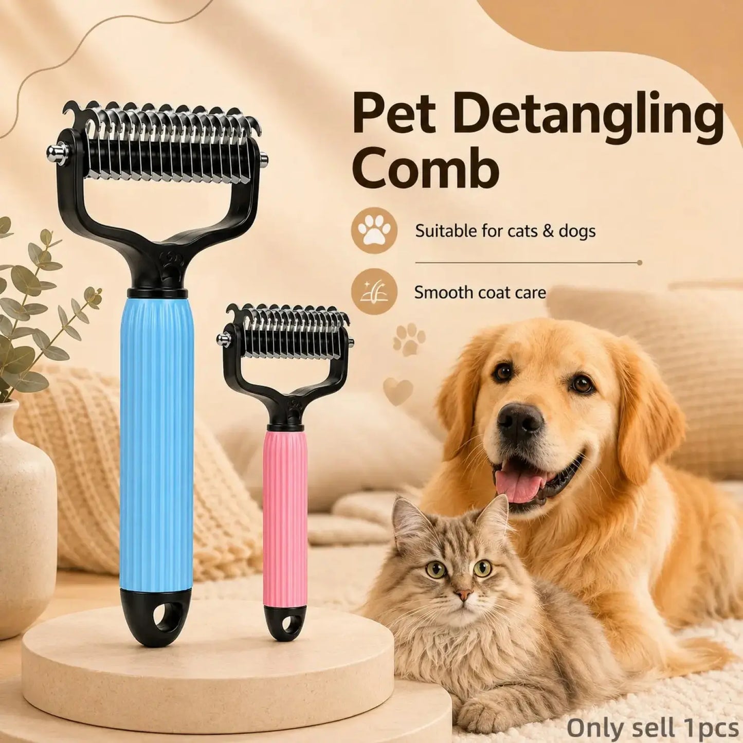 Ultimate Pet Detangling Comb for Dogs and Cats - Stainless Steel Grooming Tool for Effortless Shedding, Tangles, and Daily Coat Care