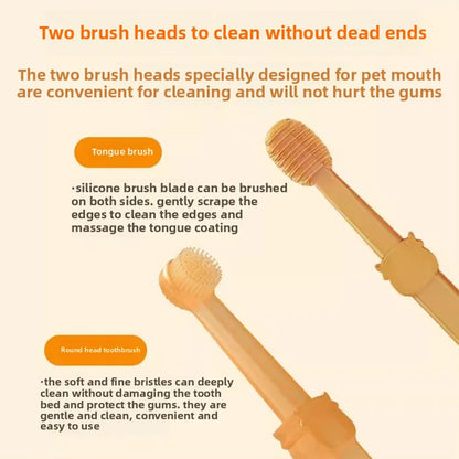 Revolutionize Your Pet's Oral Hygiene with Our 2Pcs Silicone Toothbrush Set - Soft, Multi-Angle Cleaning & Tongue Scraper for Dogs and Cats!