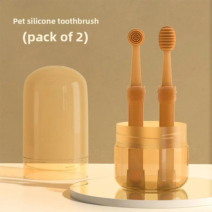 Revolutionize Your Pet's Oral Hygiene with Our 2Pcs Silicone Toothbrush Set - Soft, Multi-Angle Cleaning & Tongue Scraper for Dogs and Cats!
