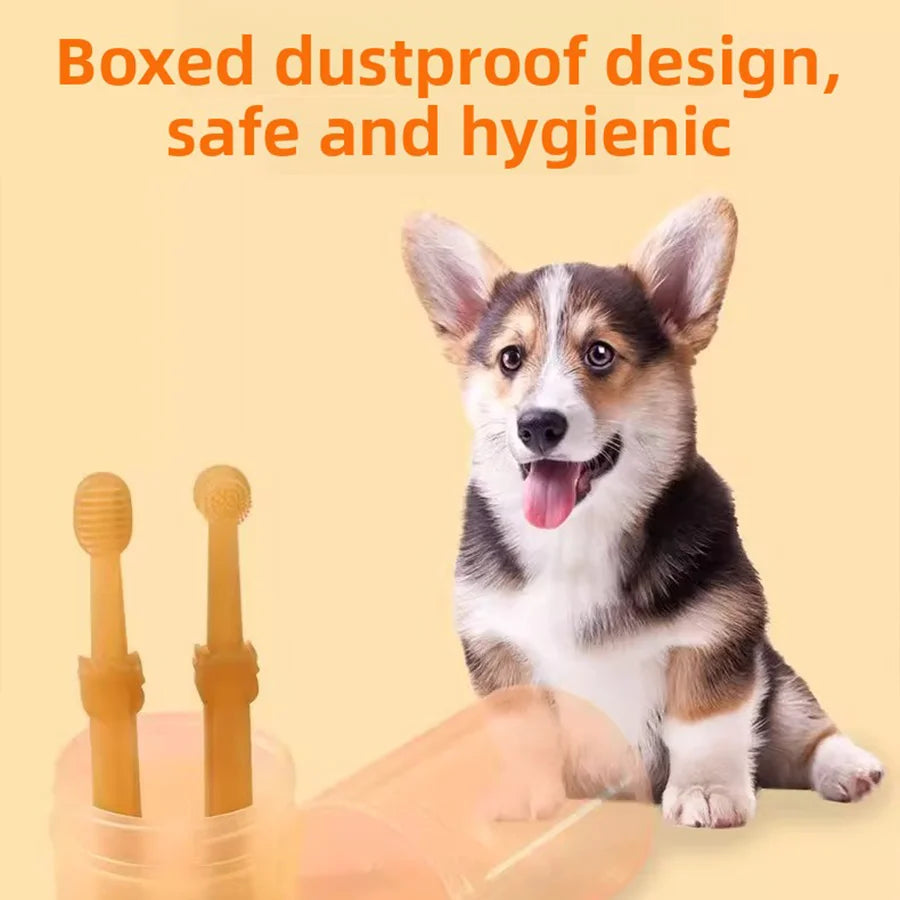 Revolutionize Your Pet's Oral Hygiene with Our 2Pcs Silicone Toothbrush Set - Soft, Multi-Angle Cleaning & Tongue Scraper for Dogs and Cats!