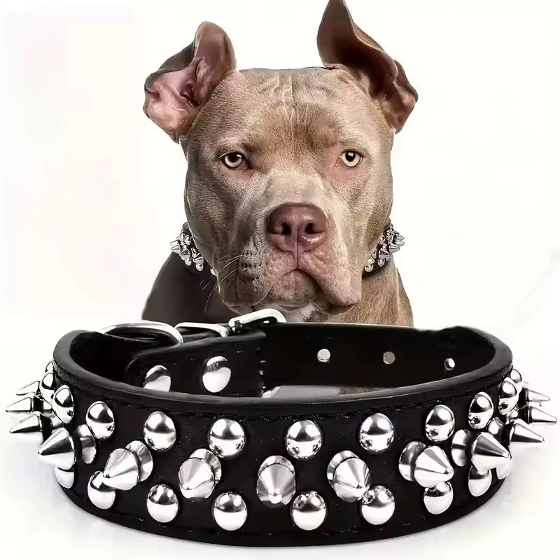 Stylish Adjustable PU Leather Dog Collar with Punk Rivets - Perfect for Small Dogs and Cats