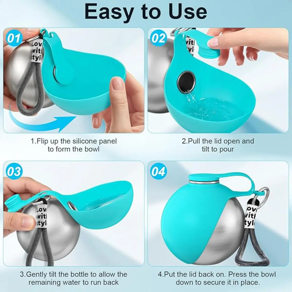 Ultimate 2-In-1 Portable Dog Water Bottle & Bowl - 10Oz Stainless Steel Travel Dispenser with No-Spill Design for Outdoor Adventures