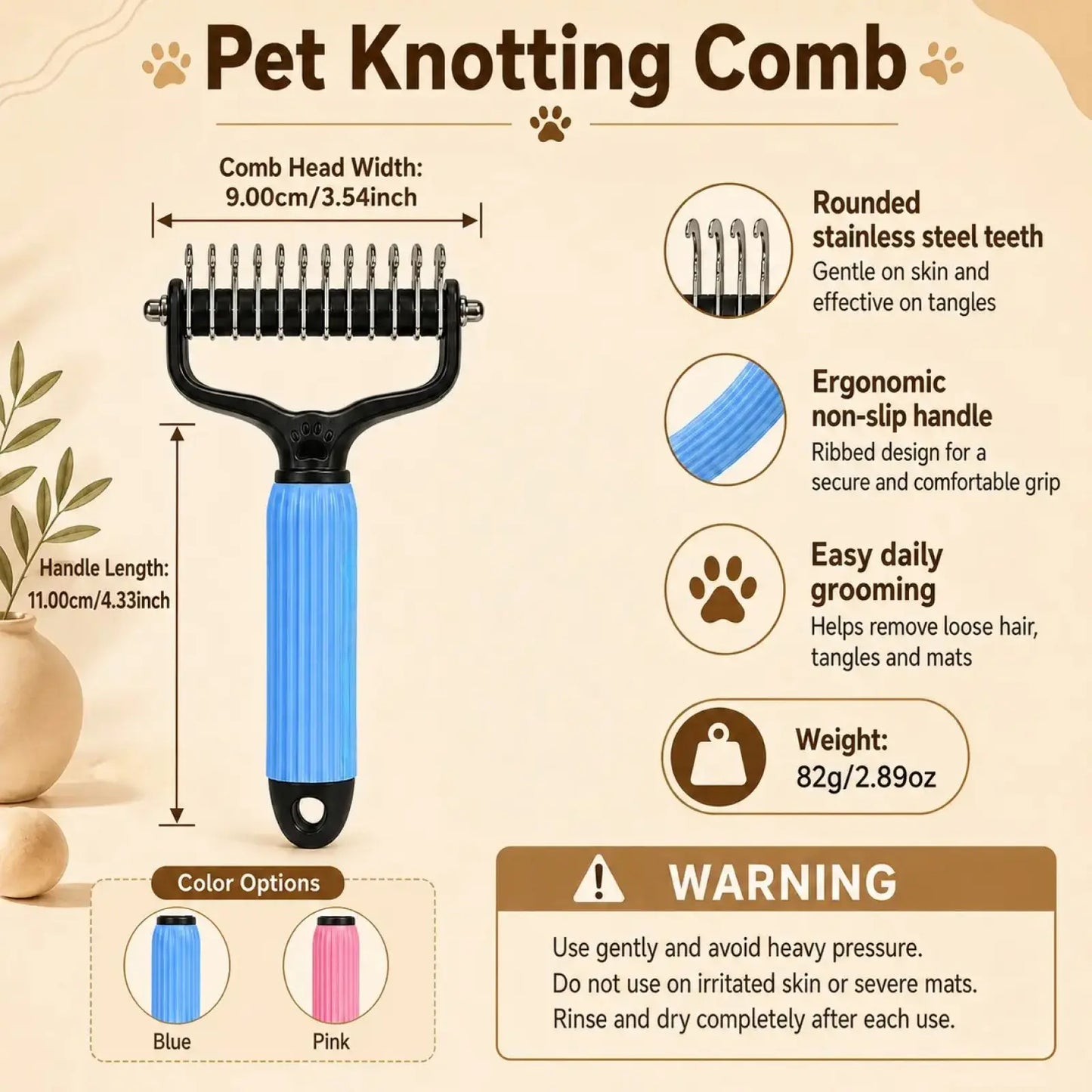 Ultimate Pet Detangling Comb for Dogs and Cats - Stainless Steel Grooming Tool for Effortless Shedding, Tangles, and Daily Coat Care