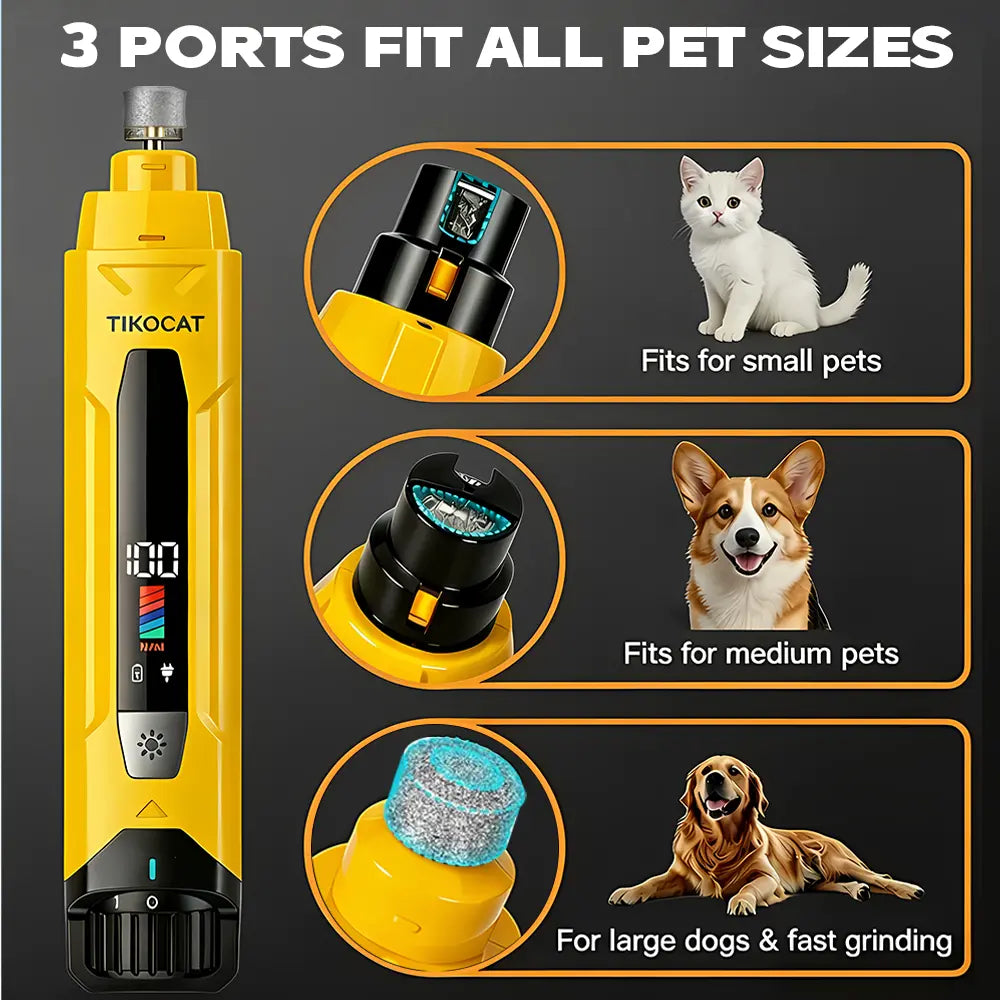 TIKOCAT Ultra Quiet Pet Nail Grinder - Rechargeable Grooming Tool with LED Lights for Safe and Stress-Free Trimming for All Breeds & Sizes