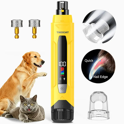 TIKOCAT Ultra Quiet Pet Nail Grinder - Rechargeable Grooming Tool with LED Lights for Safe and Stress-Free Trimming for All Breeds & Sizes