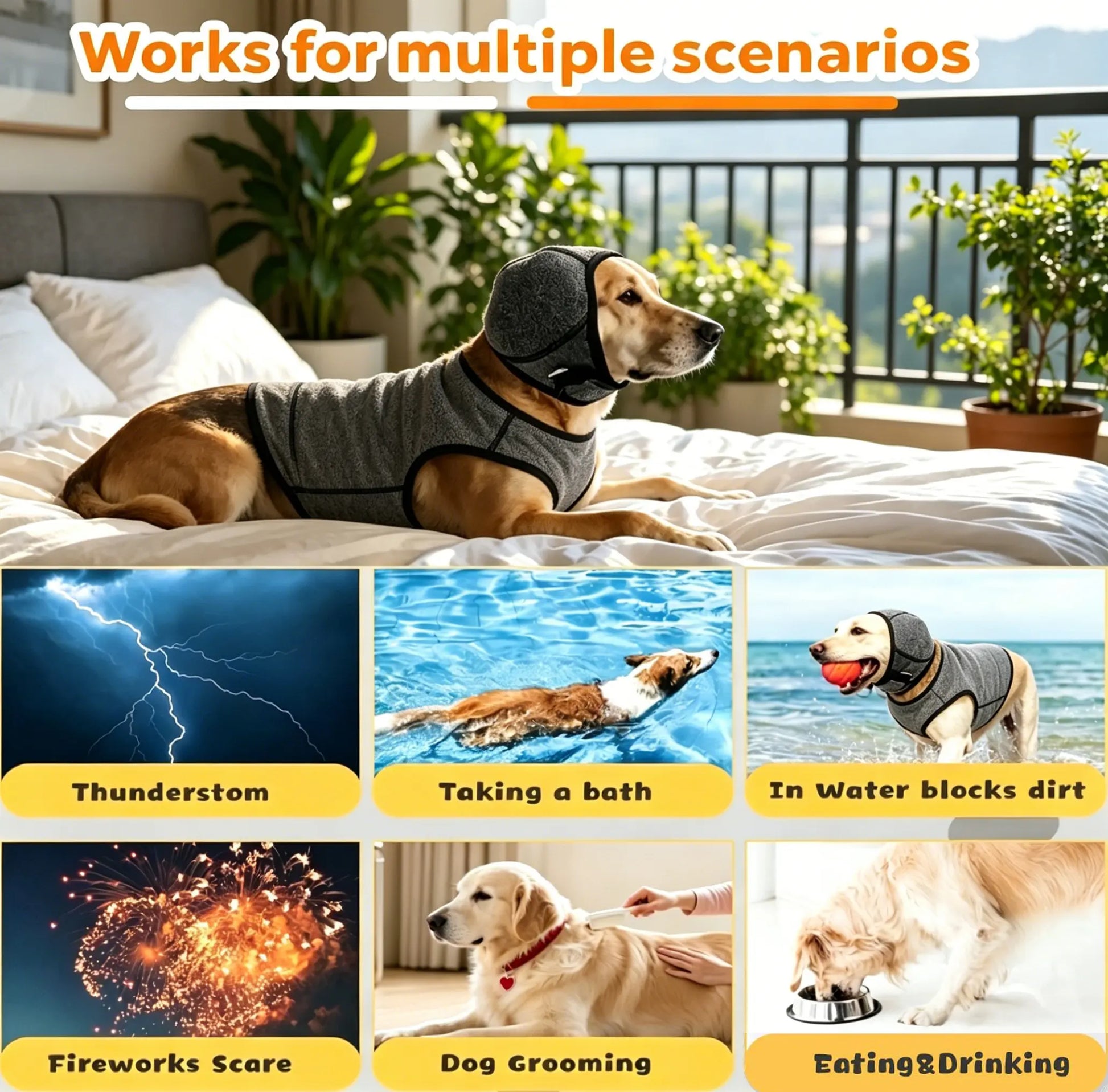 Ultimate Noise Cancelling Ear Wrap for Dogs - Comfortable Protection from Fireworks, Thunder, and Vacuums - Adjustable Calming Hoodie for Grooming, Bathing & Swimming - Perfect Gift for Your Furry Friend